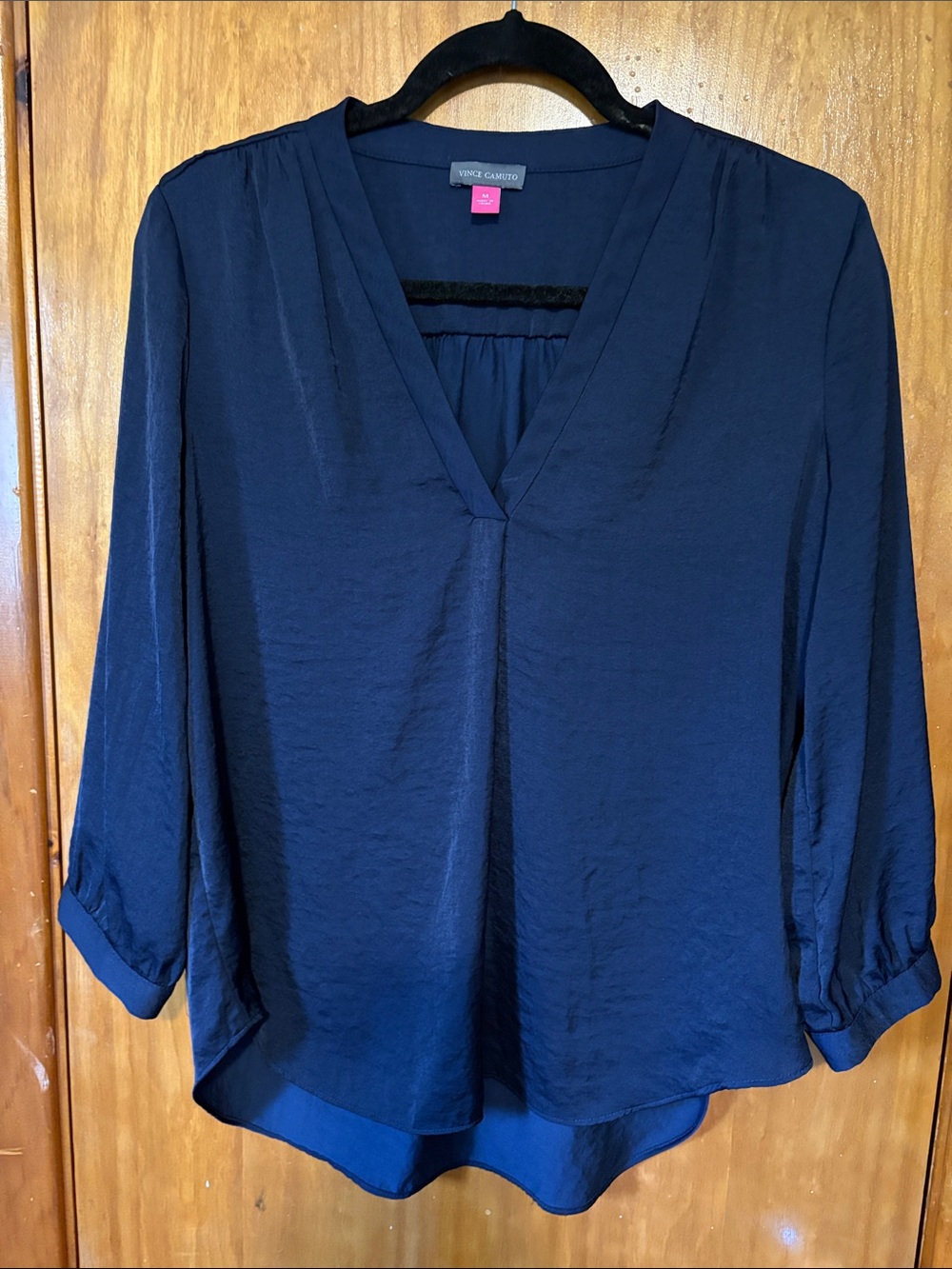 Vince Camuto Deep Navy V-Neck Satin Blouse